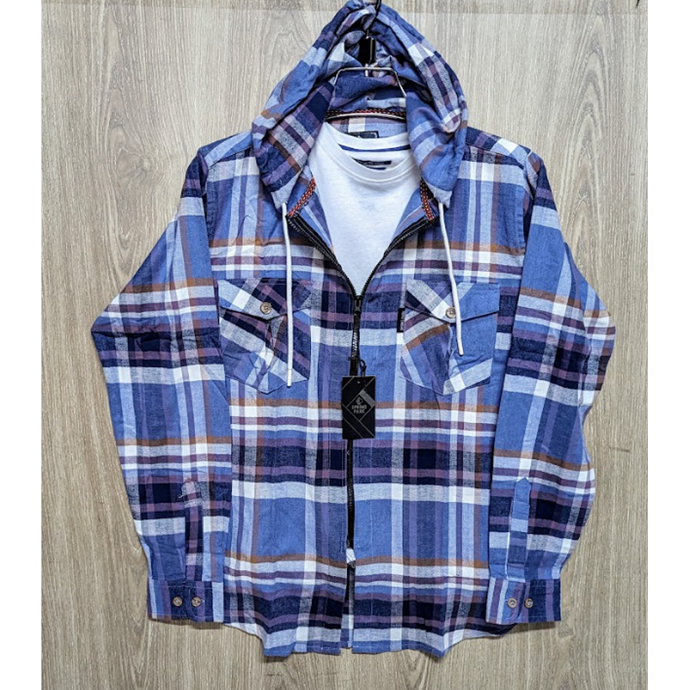 Flannel Cotton Hooded Shirt - Multicolor - SP0003