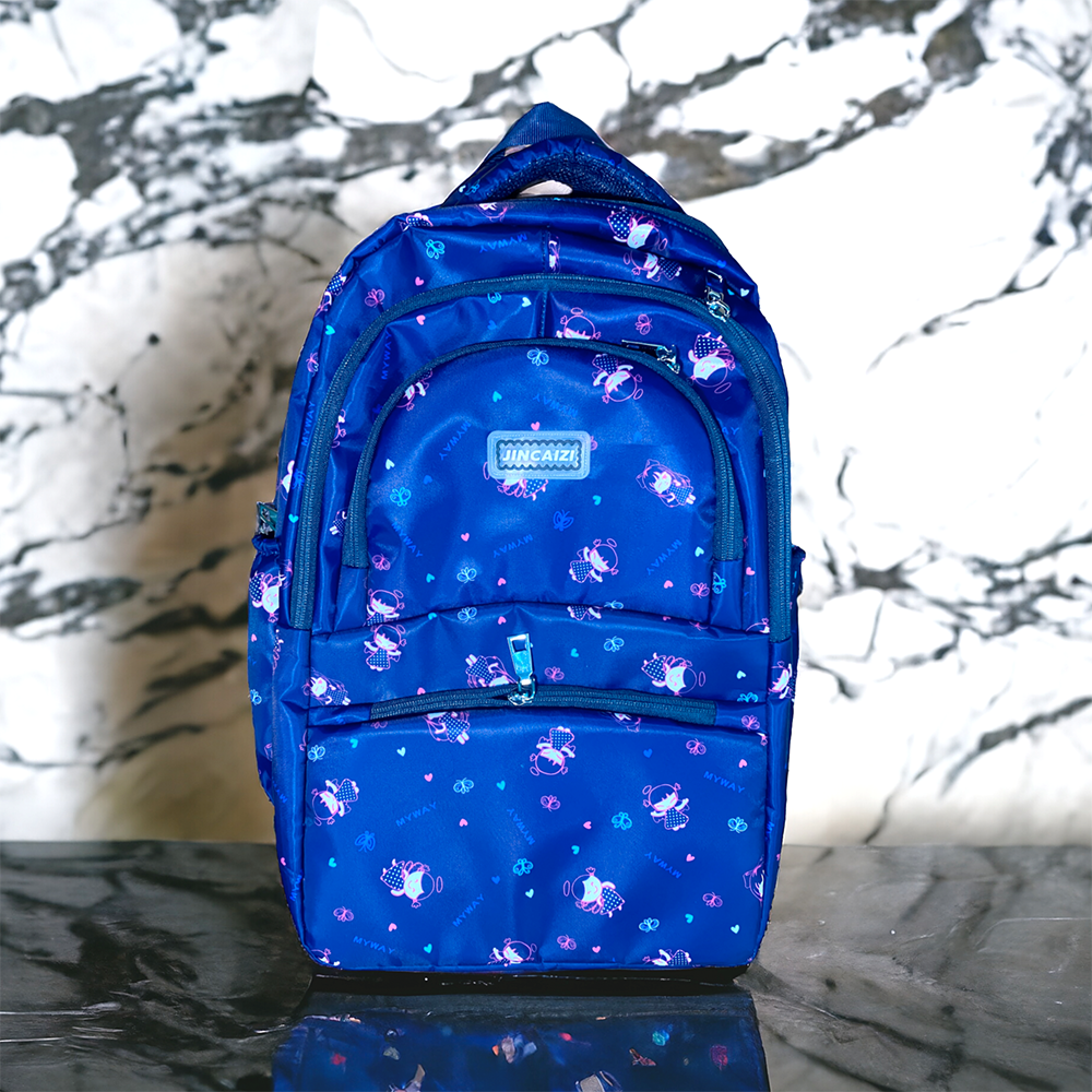 Nylon Doll Print School Backpack for Kids - Navy Blue