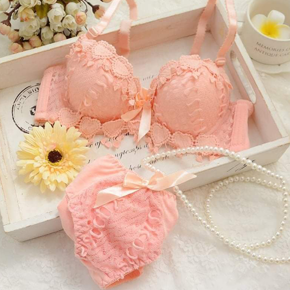 Matching Bras and Panties Set with Poppy Lace Design (6-Pack)