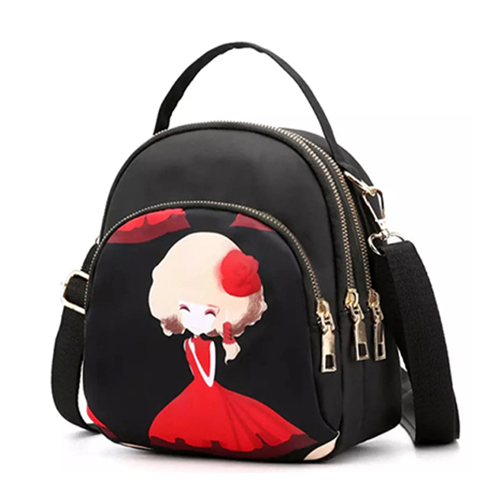 Cat Multilayer Crossbody And Shoulder School Bags For Girls - Black And Red - MS BAG 29