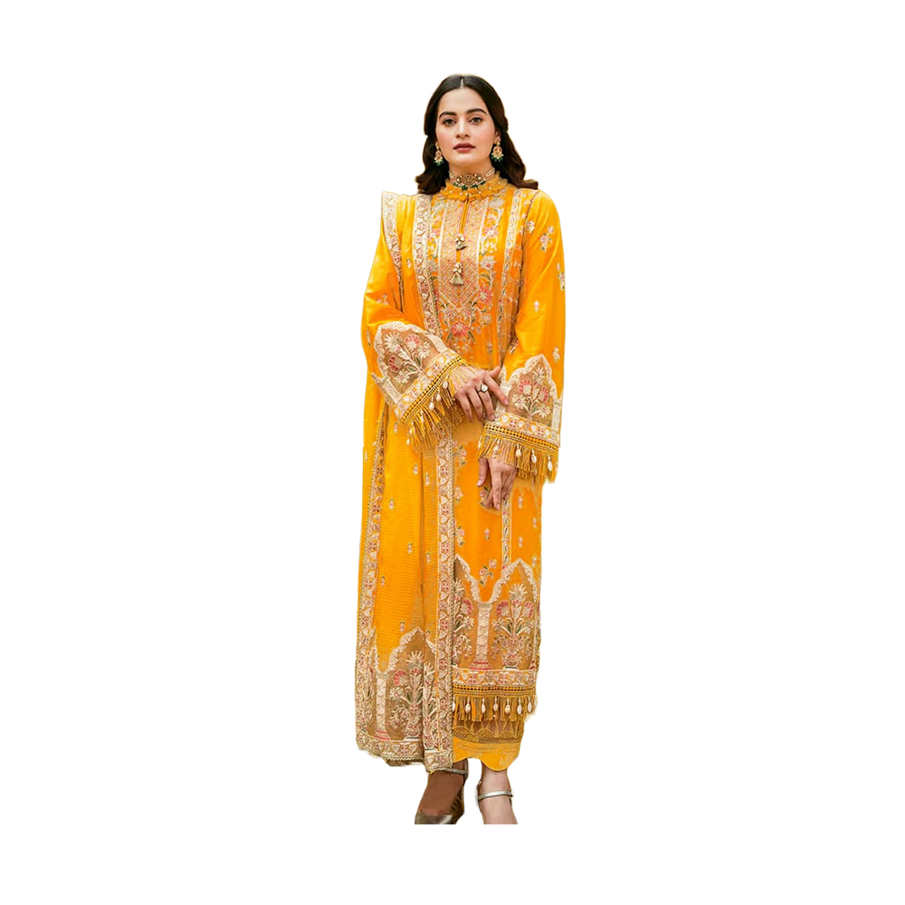 Three Pcs For Women Georgette and Butter Silk - Orange