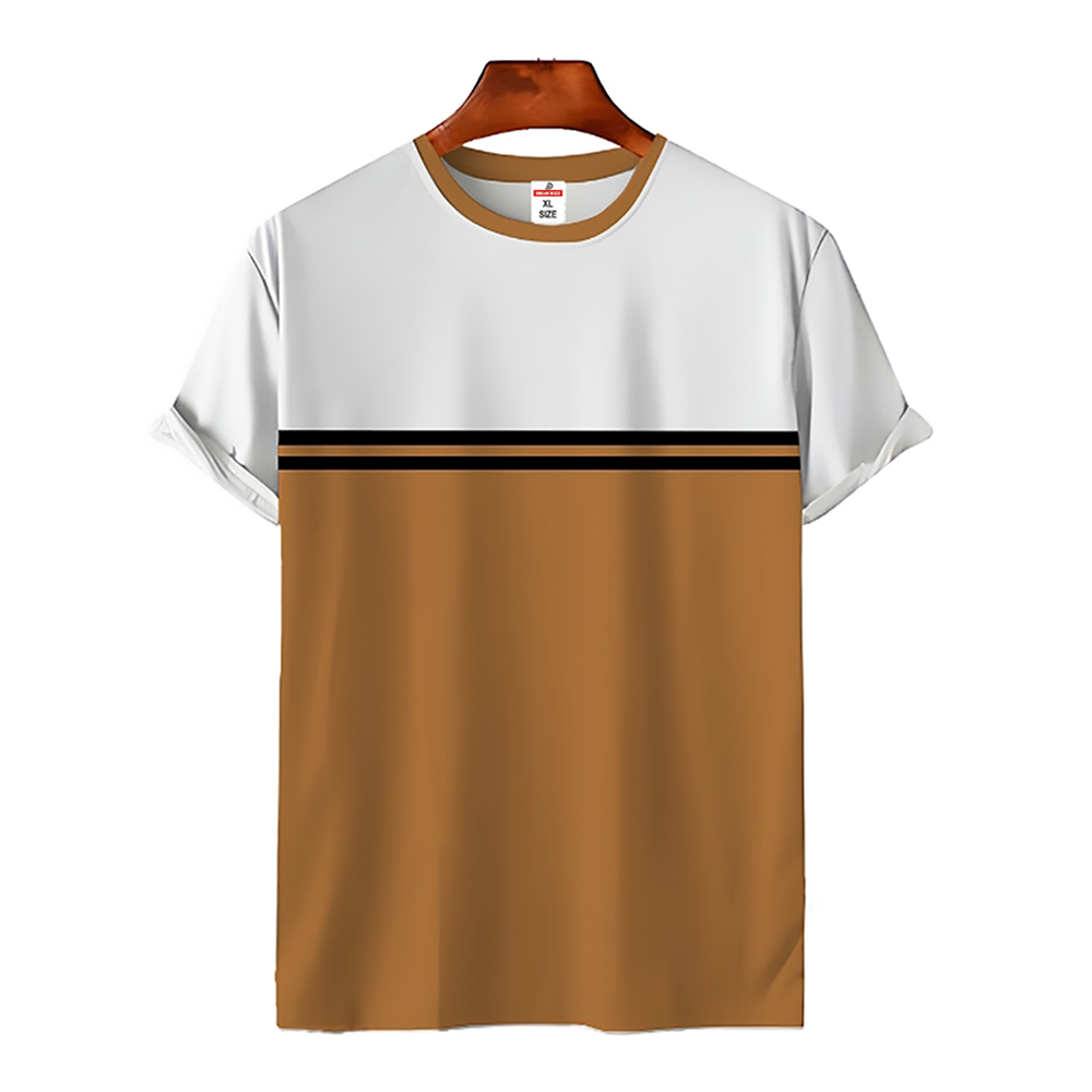 Cotton Half Sleeve T-Shirt For Men - White and Khaki - DB07