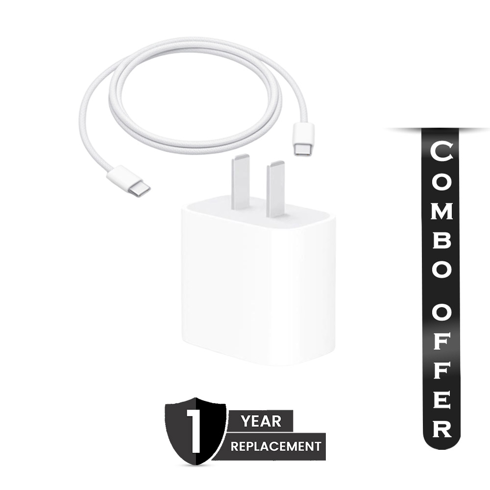 Combo of Apple 20W USB-C Power Adapter and 60W Charge Cable - 1m - Original