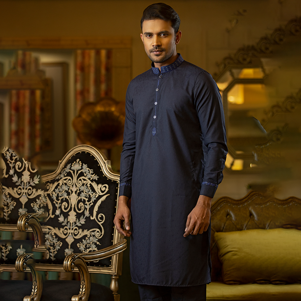 Cotton Kabli Set For Men - Navy Blue - 9058