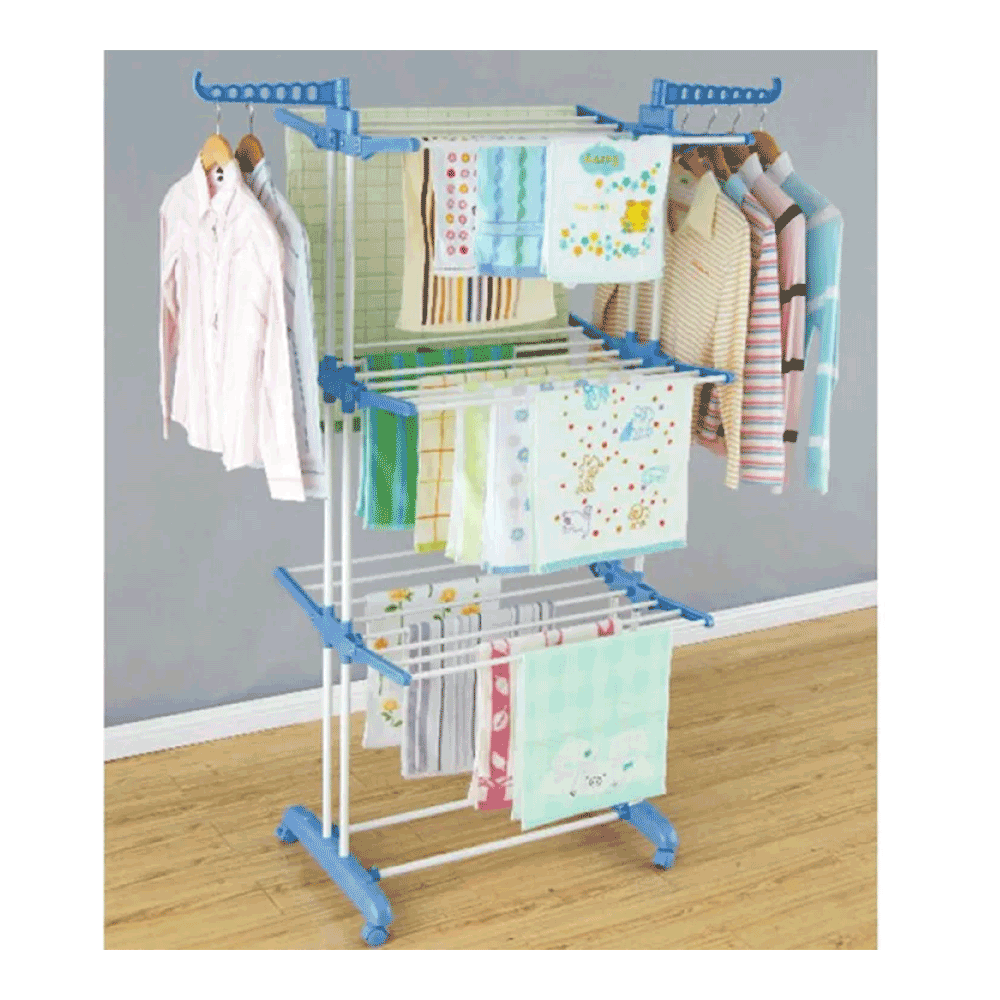 Stainless Steel Three Layer Cloth Drying Rack - Blue