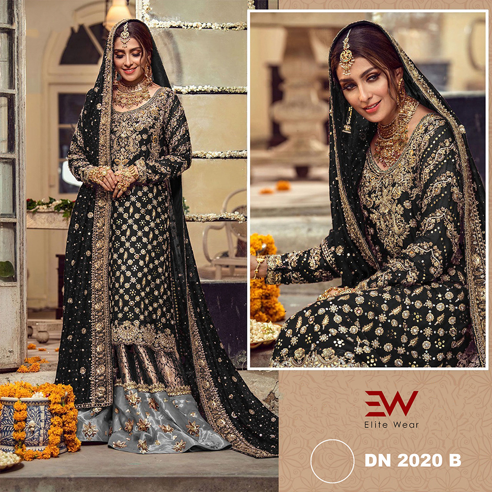 Unstitched Party Wear Salwar Suits For Women - Multicolor - 4pcs - DN 2020 B