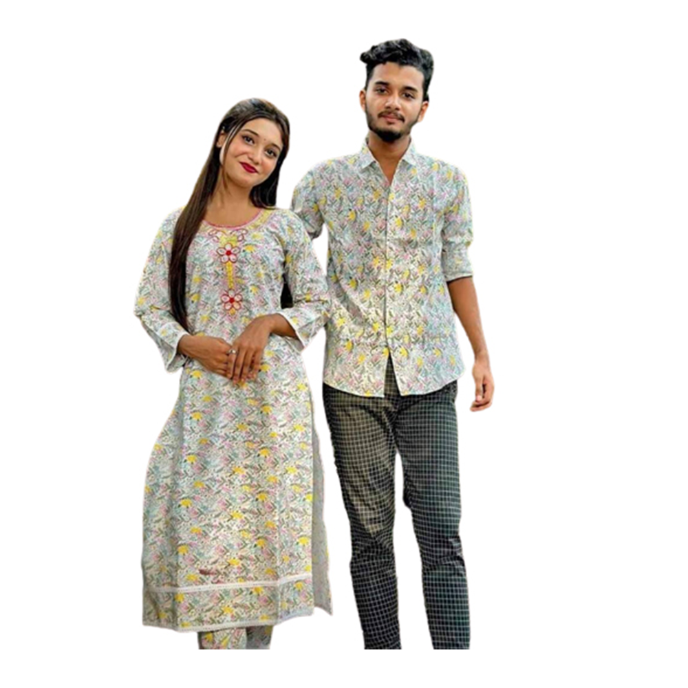 Cotton Shirt With Salwar Kameez Couple Set - Multicolor - CP-03