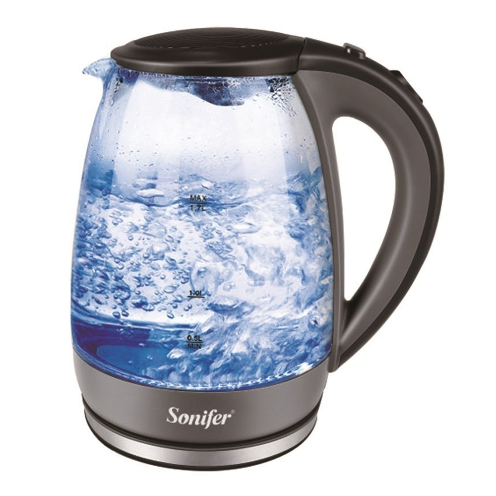 Sonifer SF-2064 Glass Cordless Water Electric Kettle - 2200 Watts - 1.7 Liter - Black 