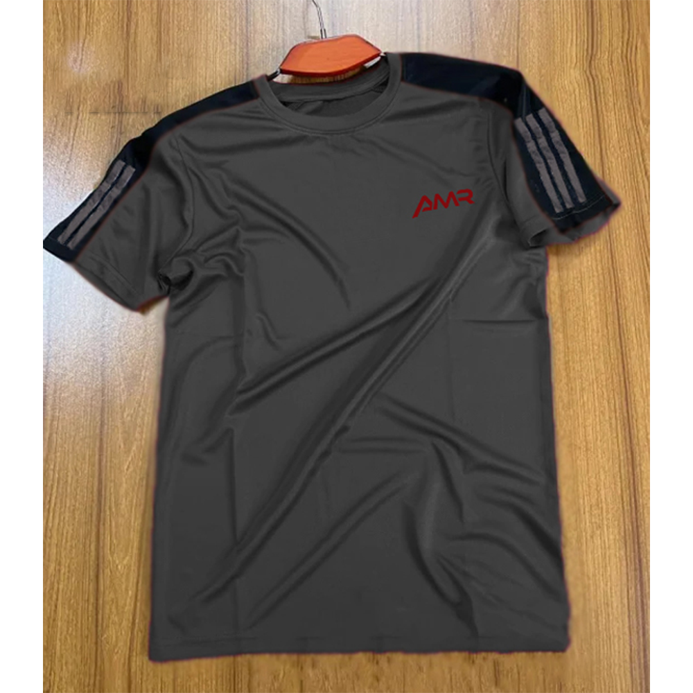 Mesh Half Sleeve T-Shirt For Men - Ash - T-124