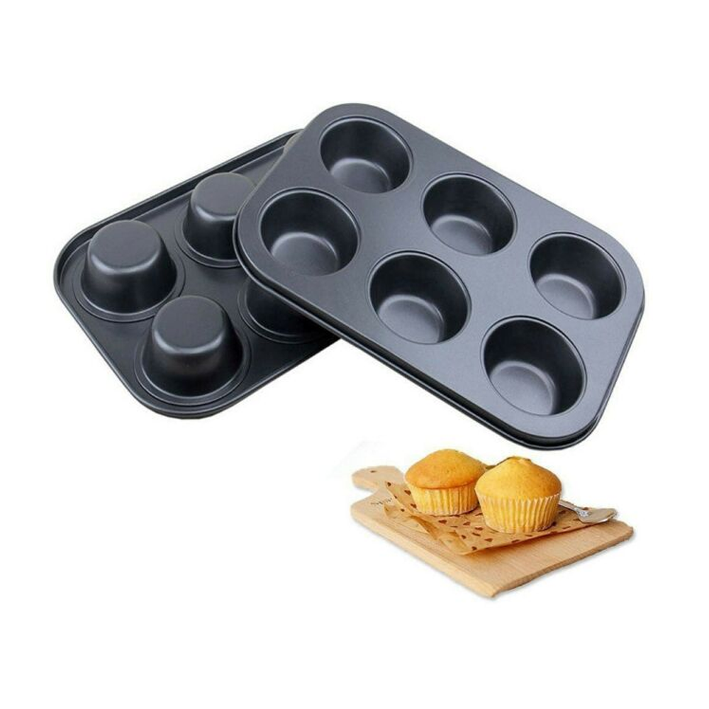 Non Stick Muffin and Mini Cupcake Mold - 6 Round - Black