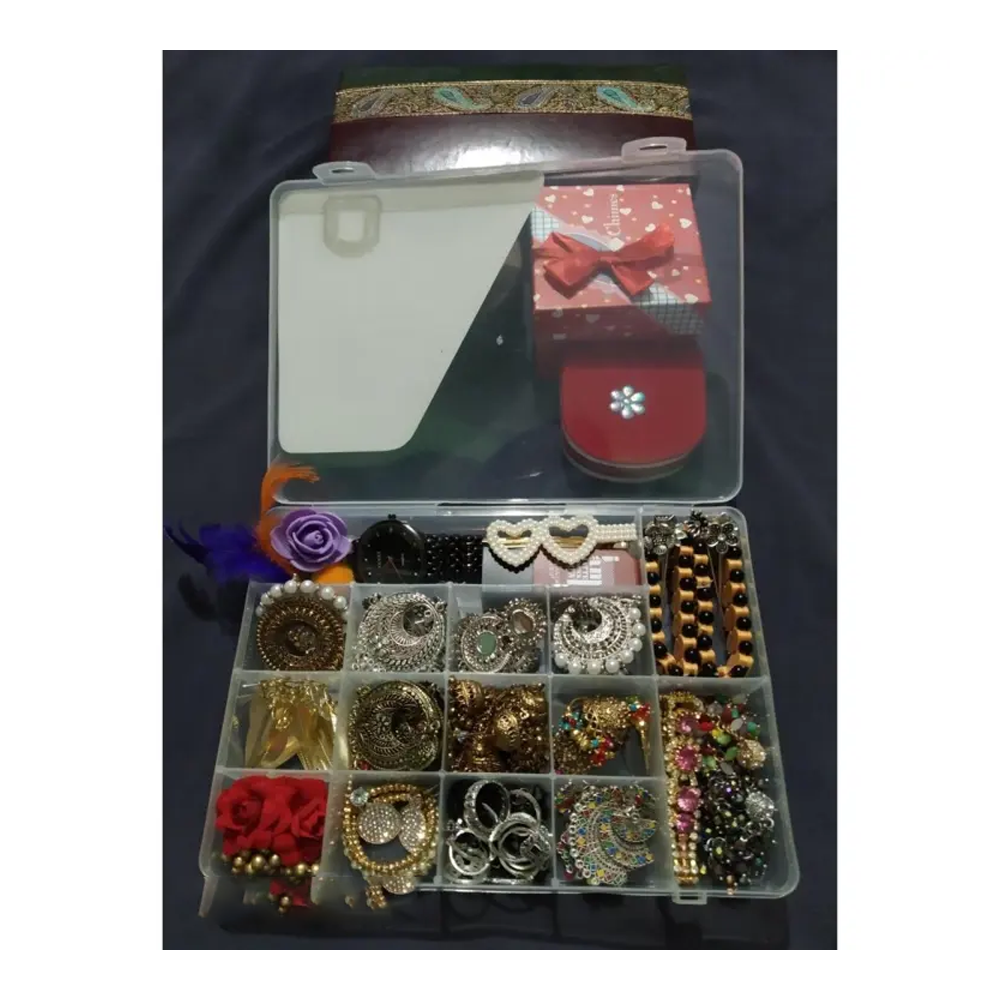 Set Of 3Pcs Plastic 15 Compartment Jewelry Storage Box