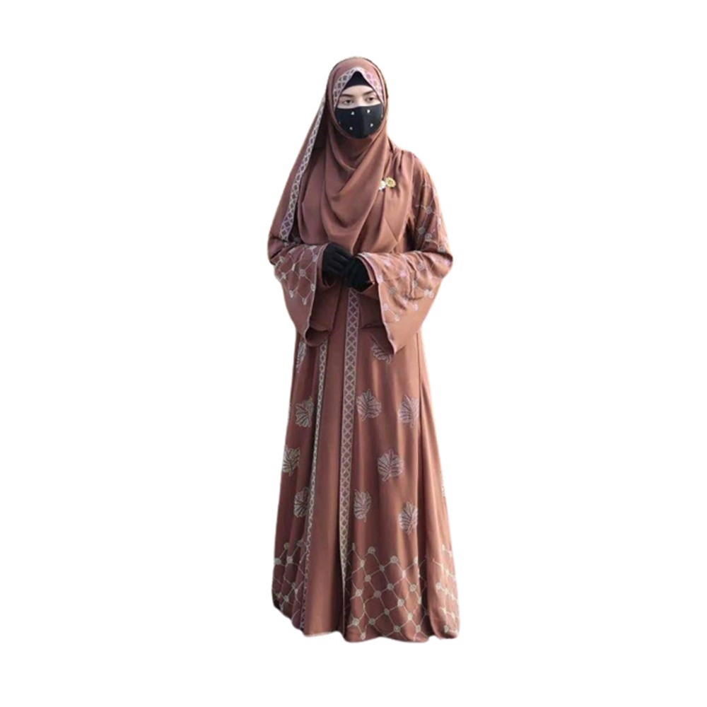 Dubai Cherry Abaya Koti Burka with Hijab For Women - Coffee - Bk-P8