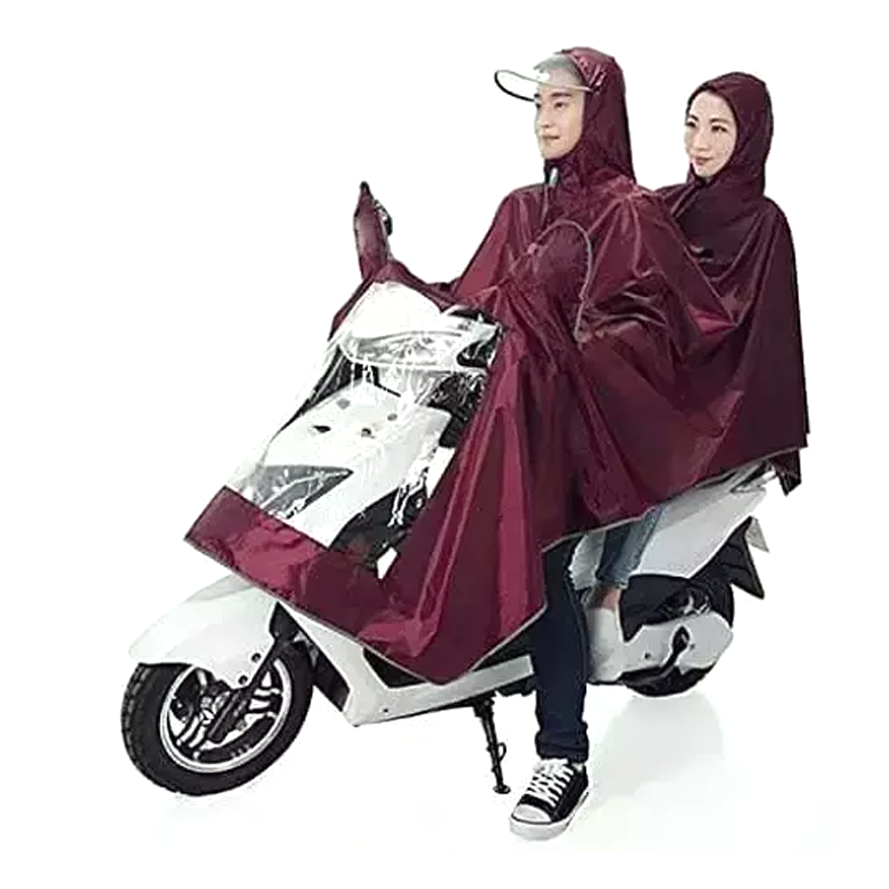 PVC Motorcycle Hooded Waterproof Unisex Raincoat for Two Person - Red