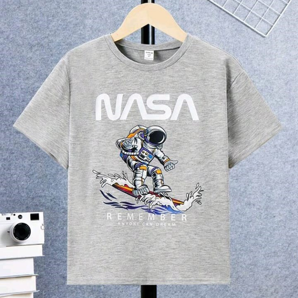 Cotton Printed Half Sleeve T-Shirt For Boys - Ash