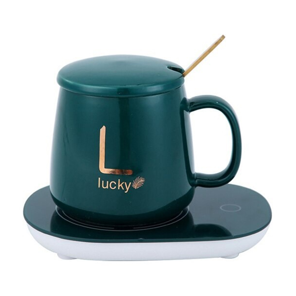 Lucky Ceramic Coffee Cup With Automatic Heating Pad - 400ml - Green