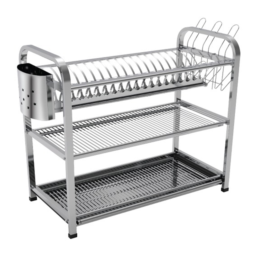Wall Hanging 3 Layer Stainless Steel Dish Rack - 18 Plate - 20 Inch