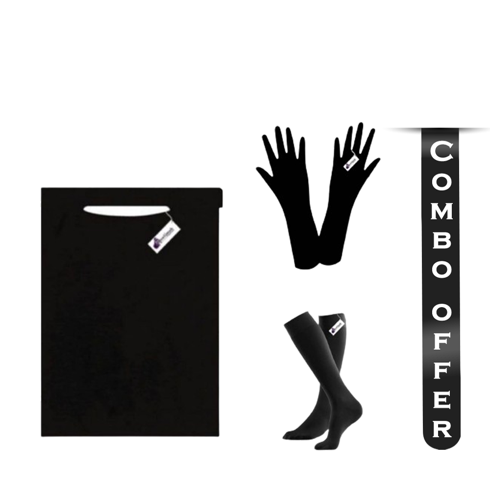 Combo Of 3 Pcs Hand Socks Leg Socks and Niqab For Women - Black