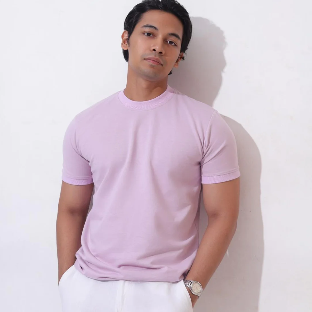 Muscle Fit Cotton Premium Full Sleeve T-Shirt For Men - Baby Pink