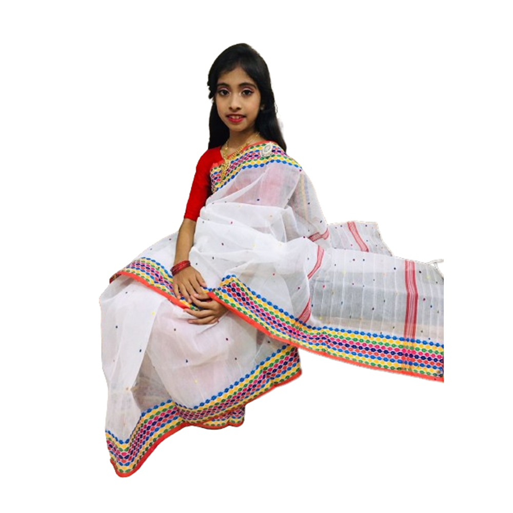 Premium Quality Baby Jamdani Saree - White - SM-06