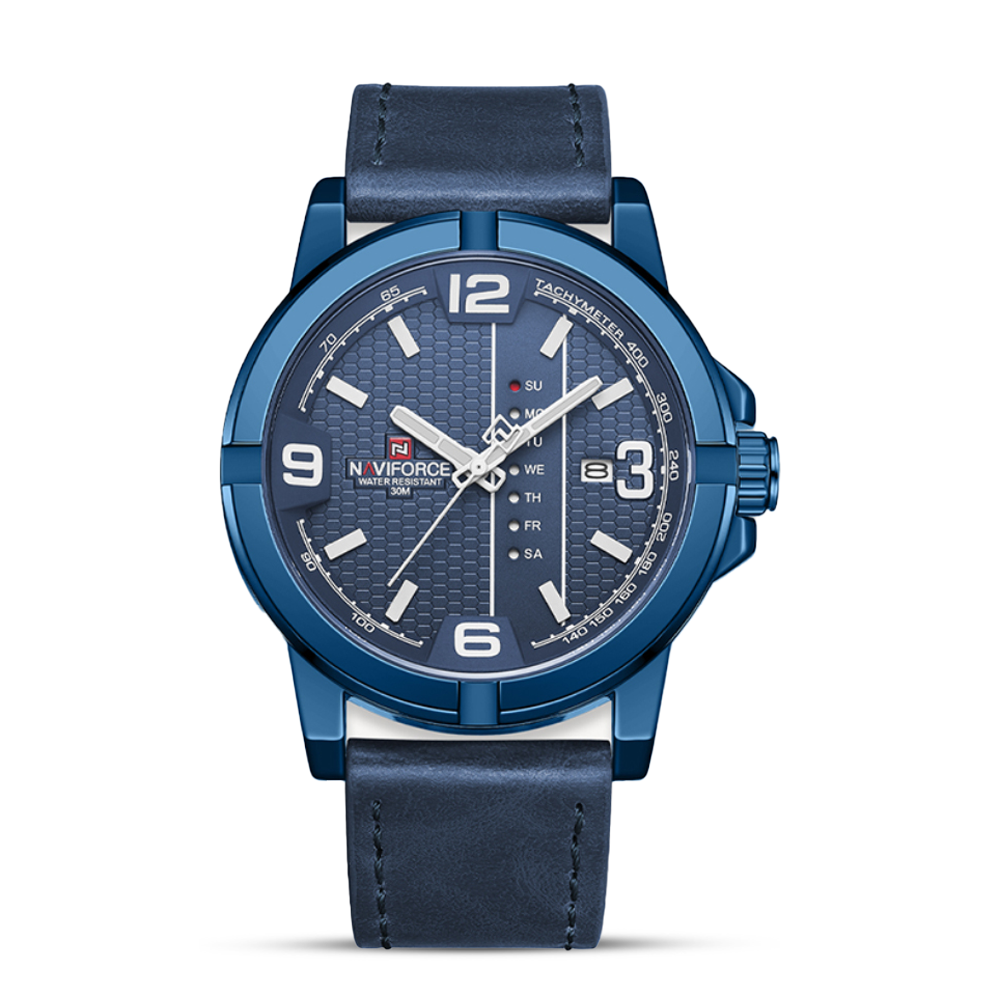 NAVIFORCE NF9177 Navy Blue PU Leather Analog Watch For Men - Royal Blue & Navy Blue