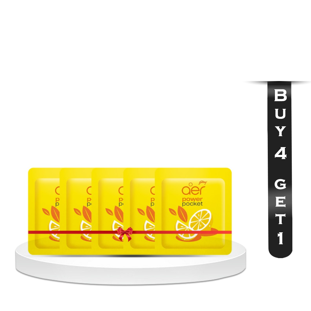 Godrej Aer Power Pocket Bathroom Fragrance Lemon Tangy Delight Buy 4 Pcs Get 1 Free - 10 gm