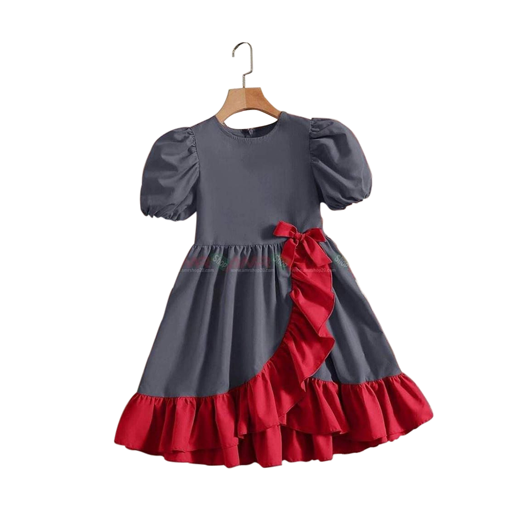 Charry Fabric Baby dress for Girl's - Gray & Red - BS-12