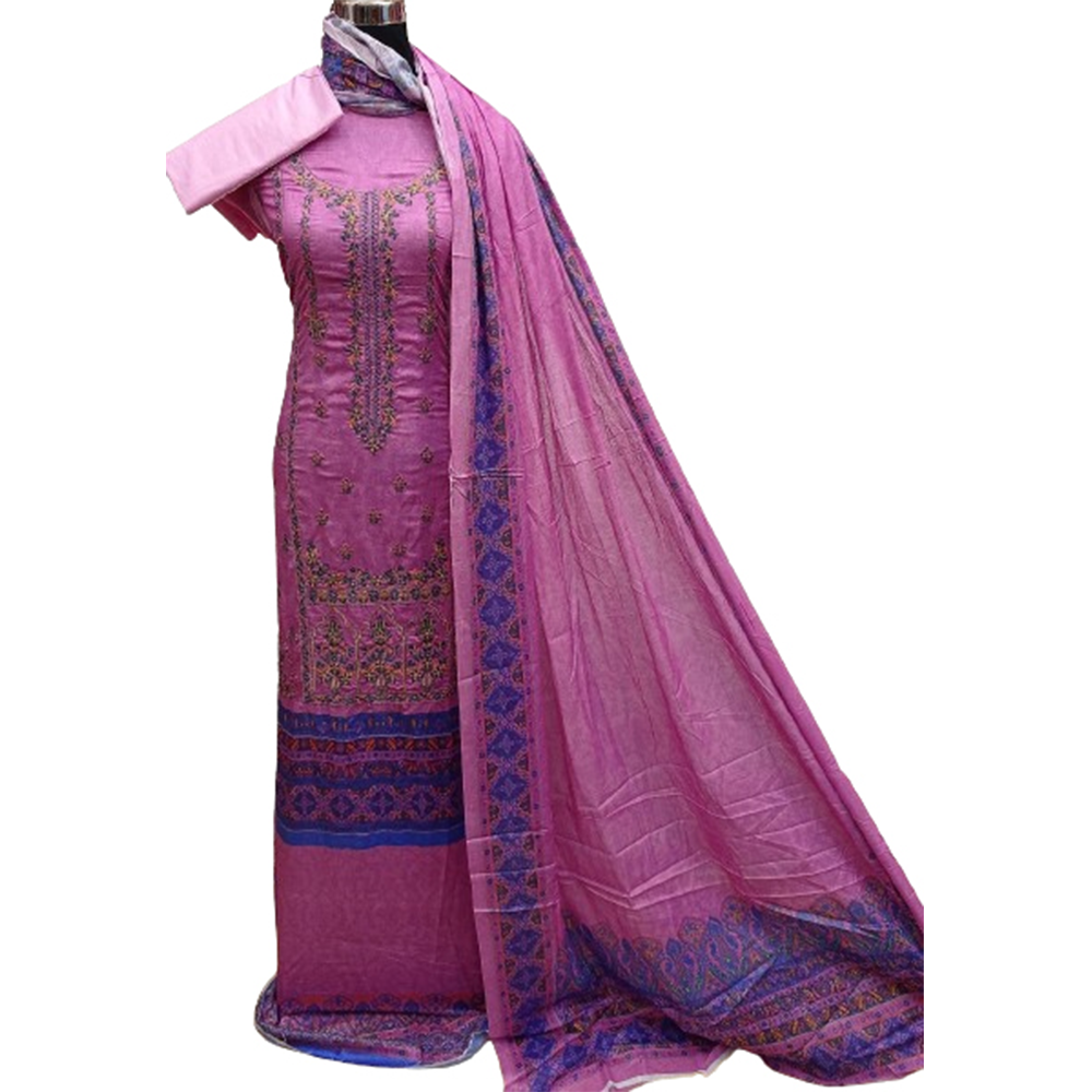 Unstitched Ganga Cotton Embroidery Salwar Kameez For Women - Purple - 3R-H3