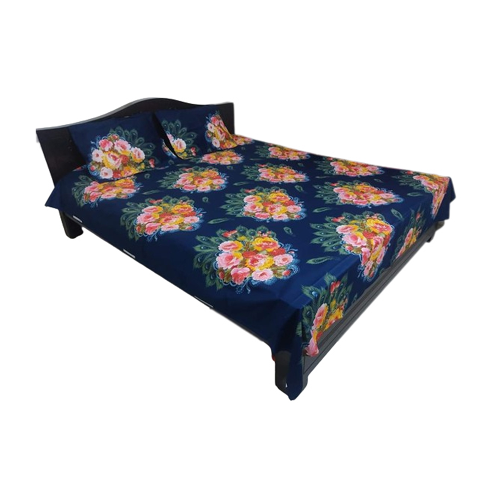 King Size Cotton Twill Double Bedsheet - Multicolor - BT-168