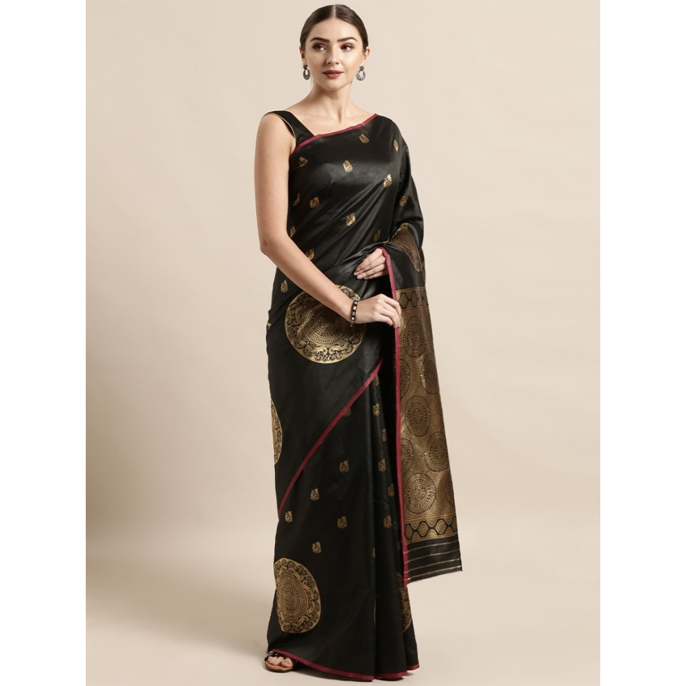 Silk Printed Gorgeous Saree With Blouse Piece For Women - Black - MN-746