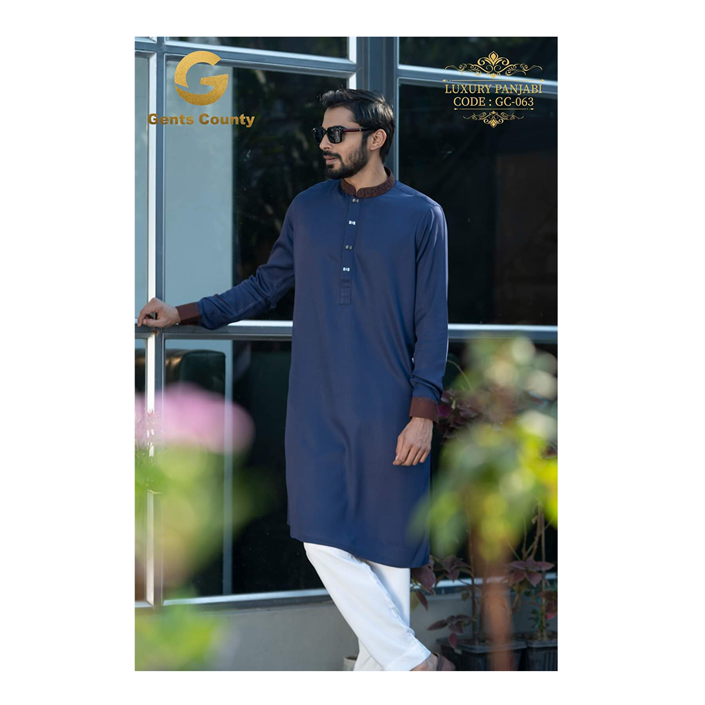 Cotton Panjabi For Men - Navy Blue - GC-063