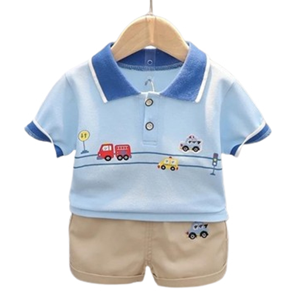 China Cotton Half Sleeve T-Shirt and Half Pant Set For Boys - Sky Blue - BM-23