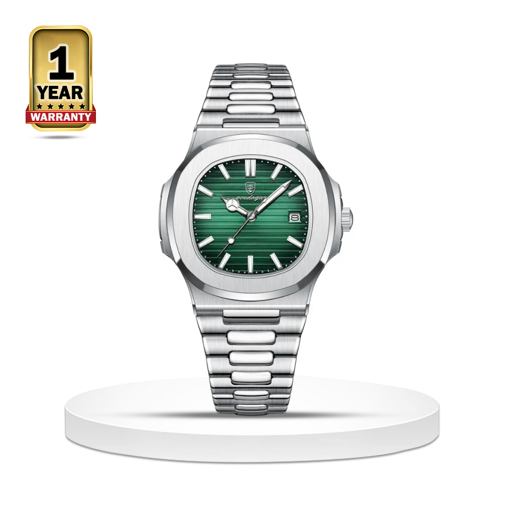 POEDAGAR 613 Stainless Steel Square Quartz Watch For Men - Silver and Green