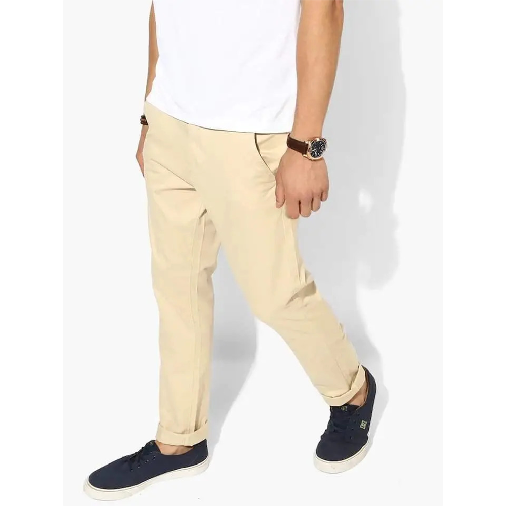 Cotton Semi Stretched Chinos Gabardine Pant For Men - Cream - PGS012