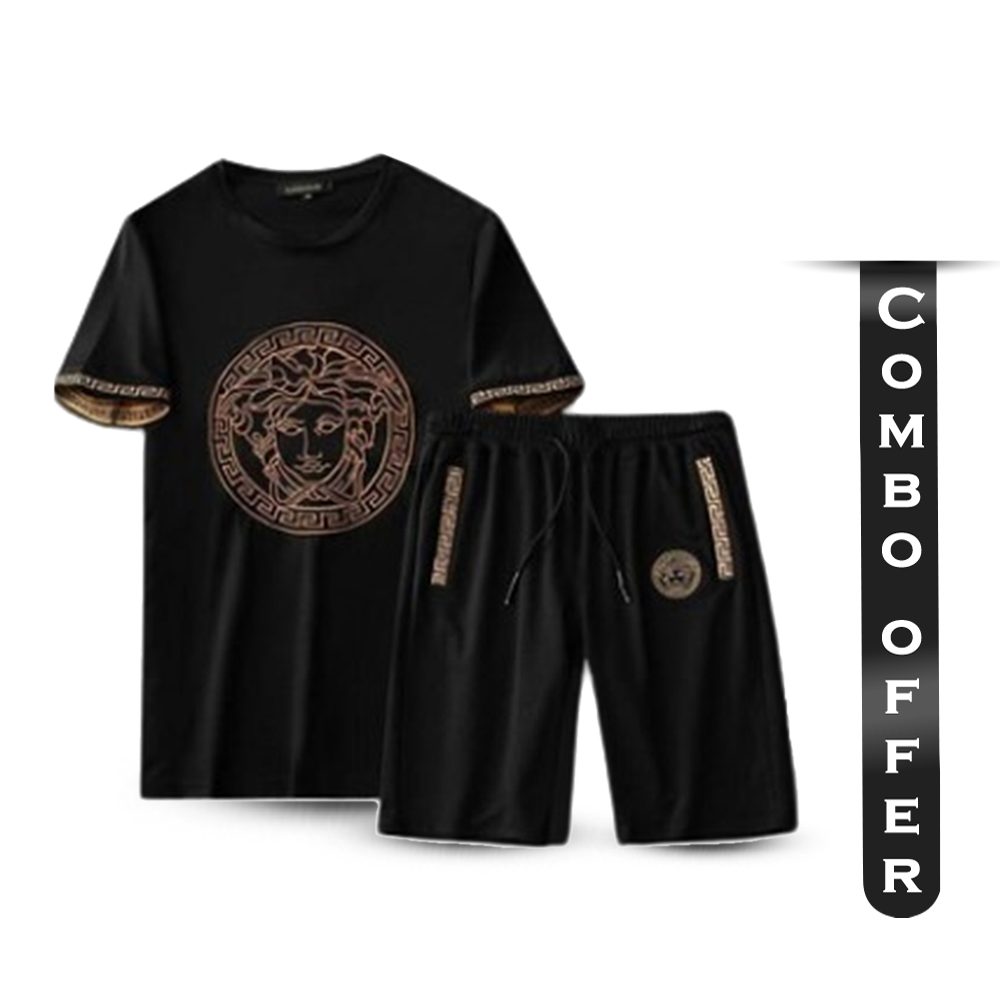 Combo Offer Propylene Half Sleeve T-Shirt and Short Pant for Men - Black - T3-N01