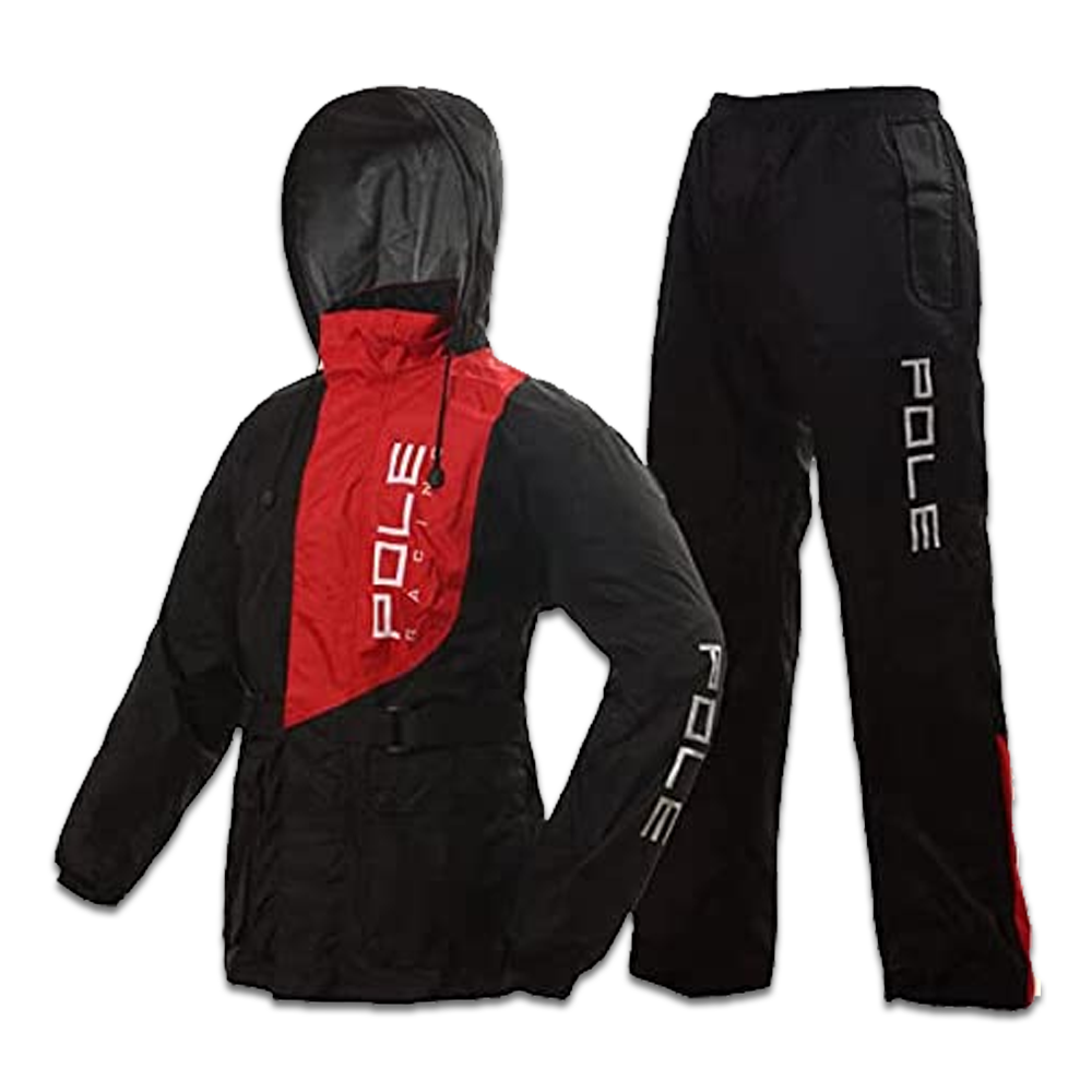 Pole Racing Bike Motorcycle Racing Raincoat Set - Black and Red