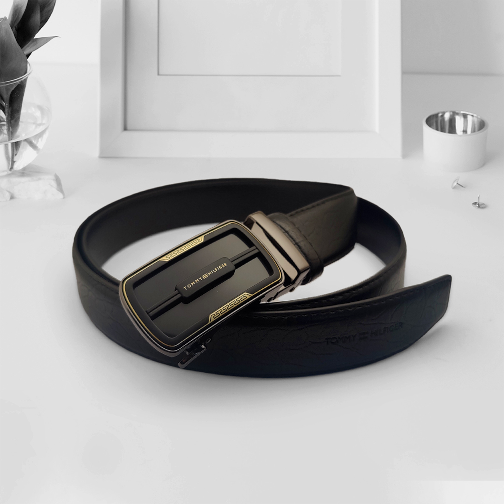 Leather And Metal Belt for Men - Black