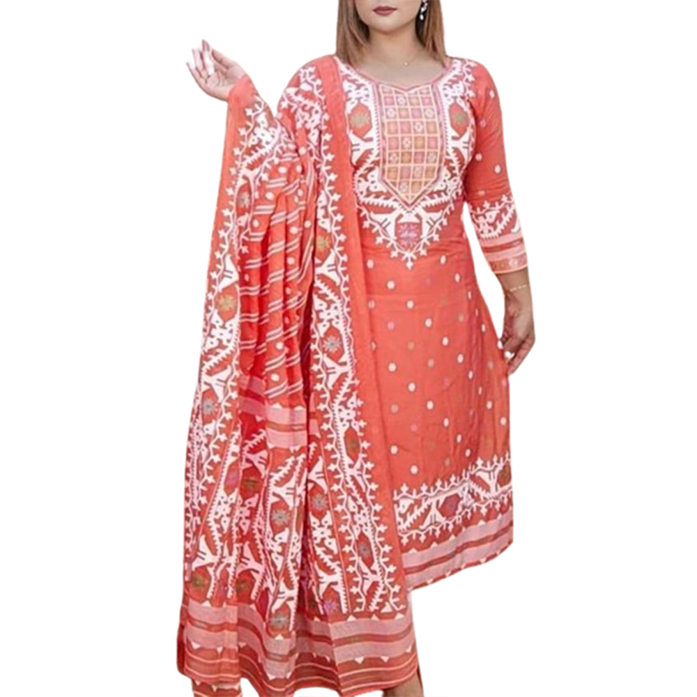 Unstitched Cotton Skin Printed Salwar Kameez For Women - Salmon - 3C-106