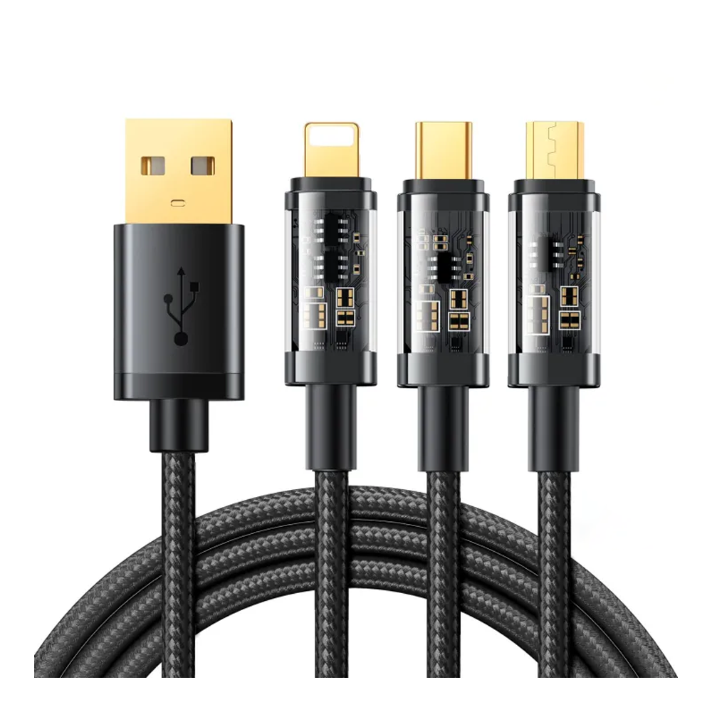 Joyroom S-1T3015A5 3.5A 3 in 1 Data Cable - 1.2m - Black