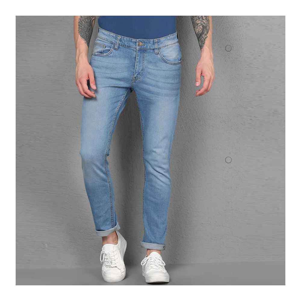 Cotton Semi Stretch Denim Jeans Pant For Men - Light Blue - NZ-13035