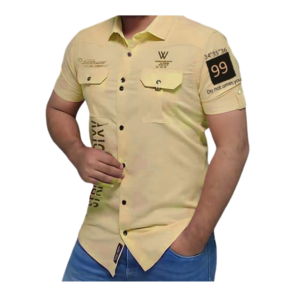 Oxford Cotton Half Sleeve Shirt For Men - Light Yellow - HS 20