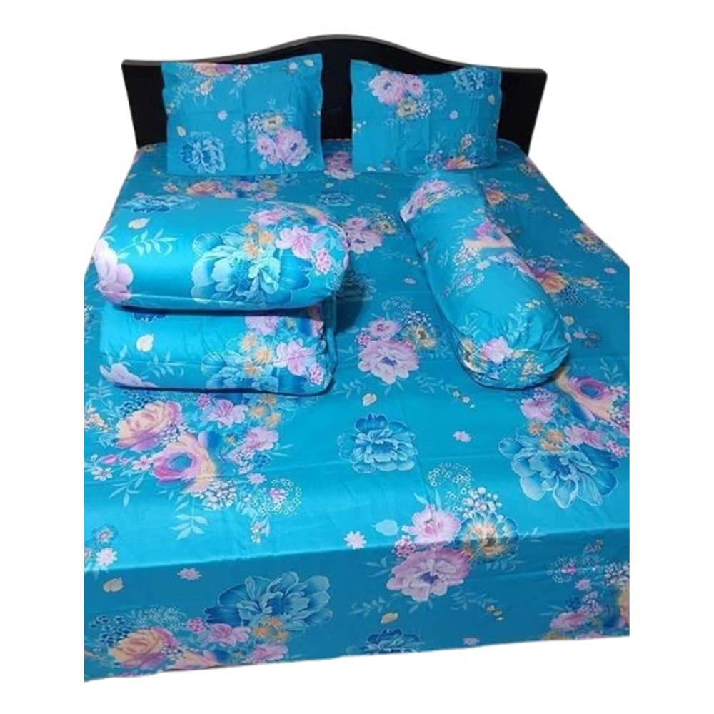 Twill Cotton King Size Five In One Comforter Set - Multicolor - CMT-61