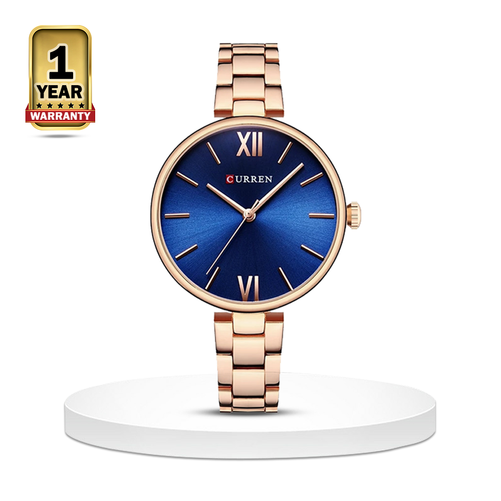 CURREN 9017 Stainless Steel Analog Watch For Women - Royal Blue and Rose Gold