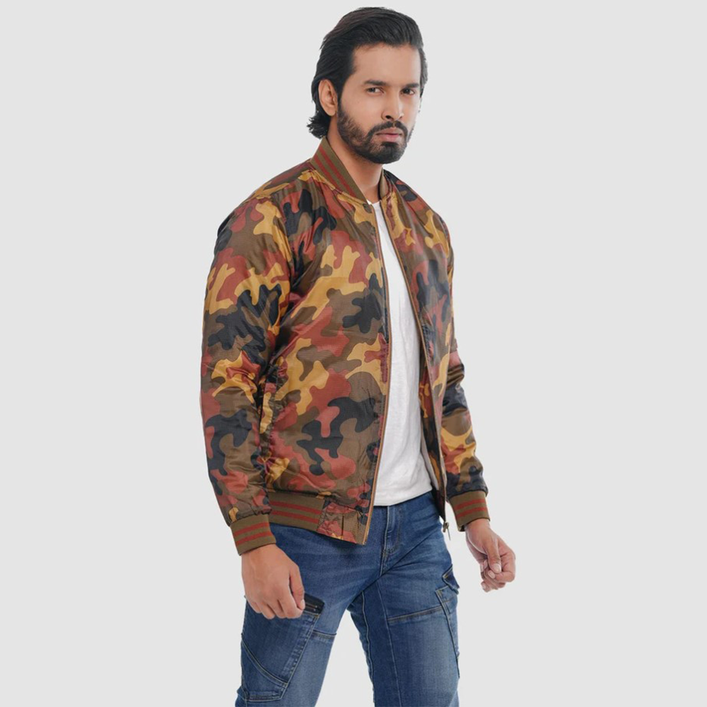 Taffeta Casual Bomber Jacket in Brownish Camo For Men - Multi Brown Camo