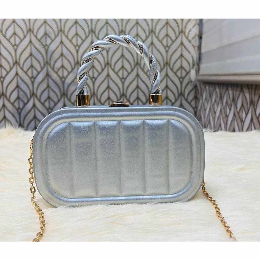 Artificial Leather Hand Bag for Women - Silver - N291 H