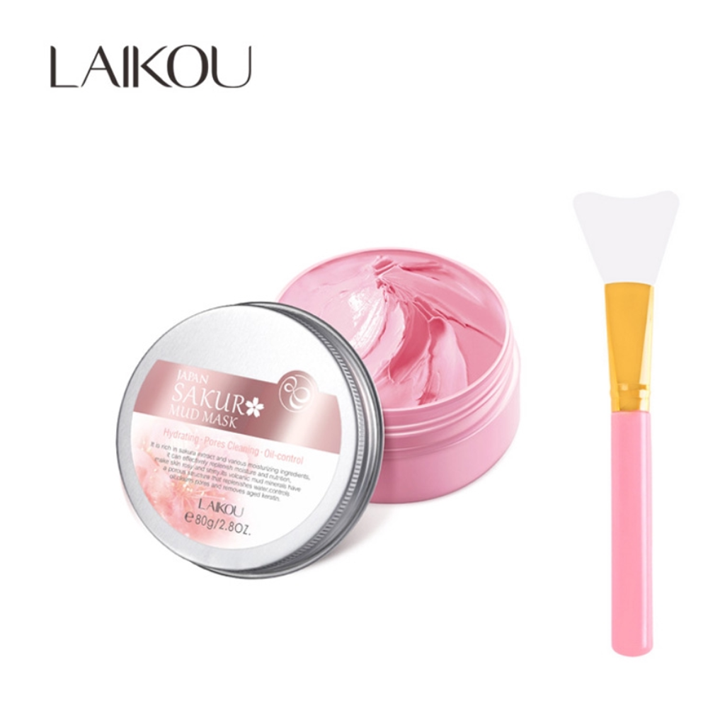 LAIKOU Sakura Mud Mask - 90gm with Facial Mask Brush - Pink - LB184