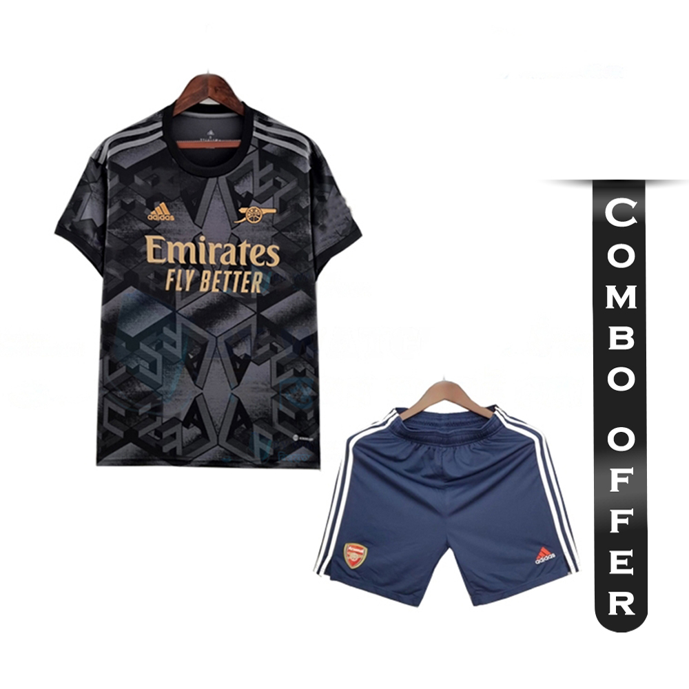 Combo of Arsenal Mesh Cotton Short Sleeve Away Jersey and Short Pant - Arsenal A2