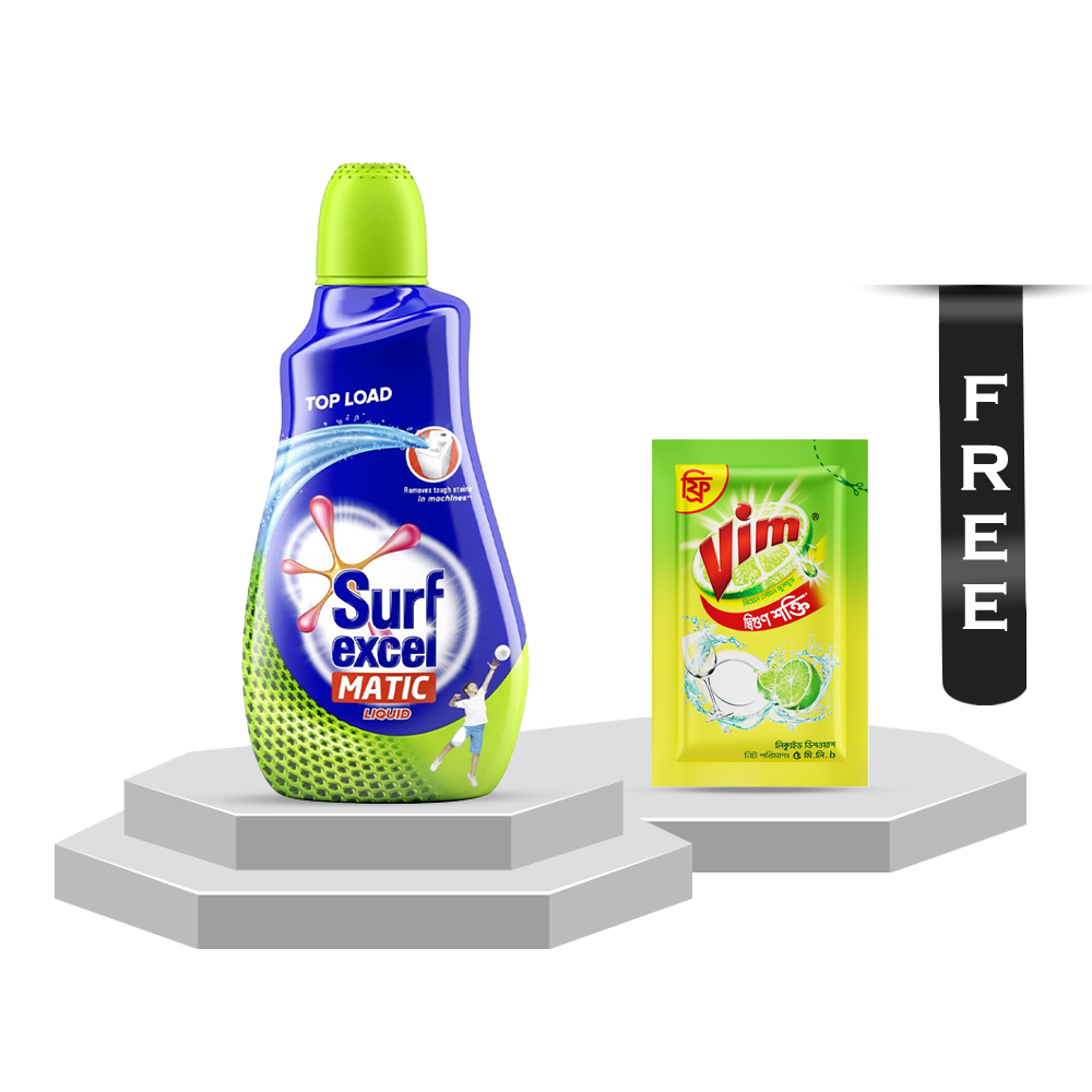 Surf Excel Matic Top Load Liquid Detergent - 500ml Liter With Vim Liquid Dish Washer - 5ml Free