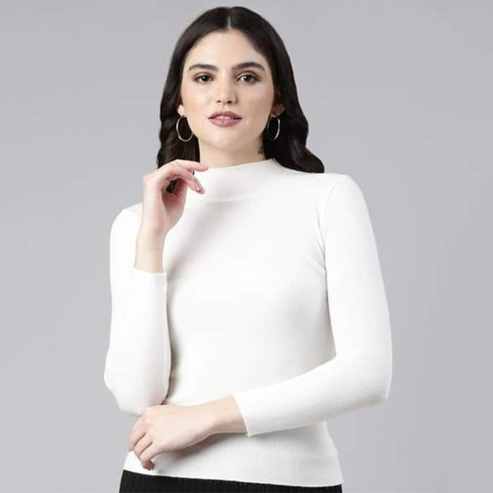 Cotton Full Sleeve T-Shirt For Women - White - TP-69