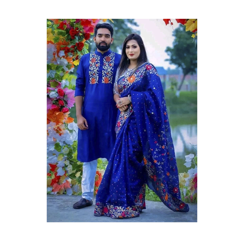 Gorgeous Half Silk Saree and Dhupian Silk Panjabi For Couple Set - BAN005