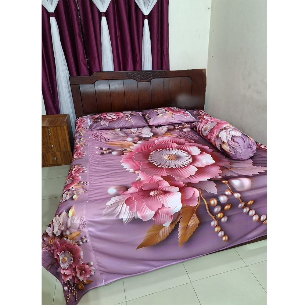 China Cherry Cotton King Size 3D Design Bedsheet With Pillow Covers - Multicolor - HS-00058